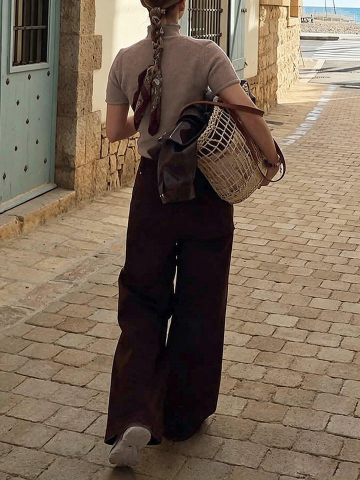 Damski dzianinowy top khaki do stylizacji warstwowych