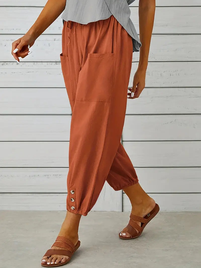 Spodnie Damskie Letnie 7/8 Casual Z Kieszeniami