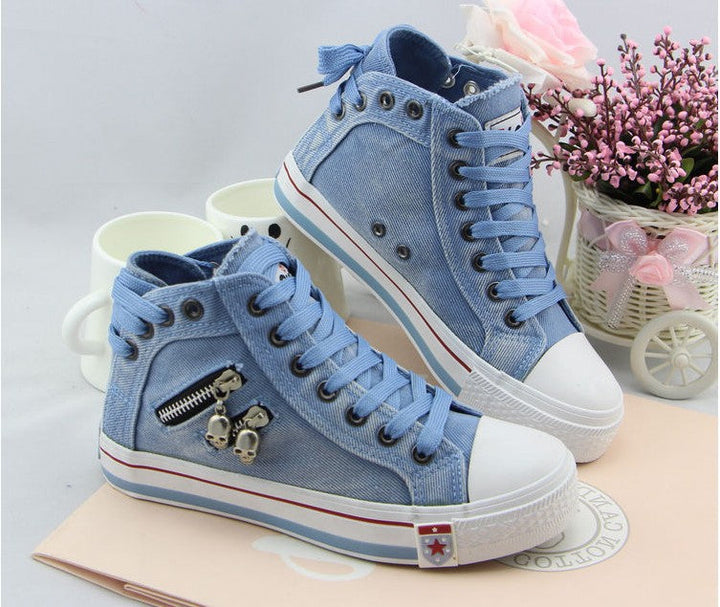Damskie Wysokie Sneakersy W Stylu Denim Zamek Boczny