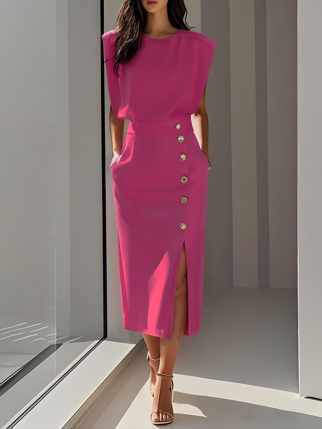 Helena | Sukienka Midi Elegancka Z Guzikami