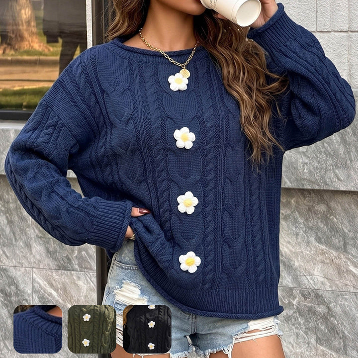 Damski sweter szydełkowy patchwork o luźnym kroju