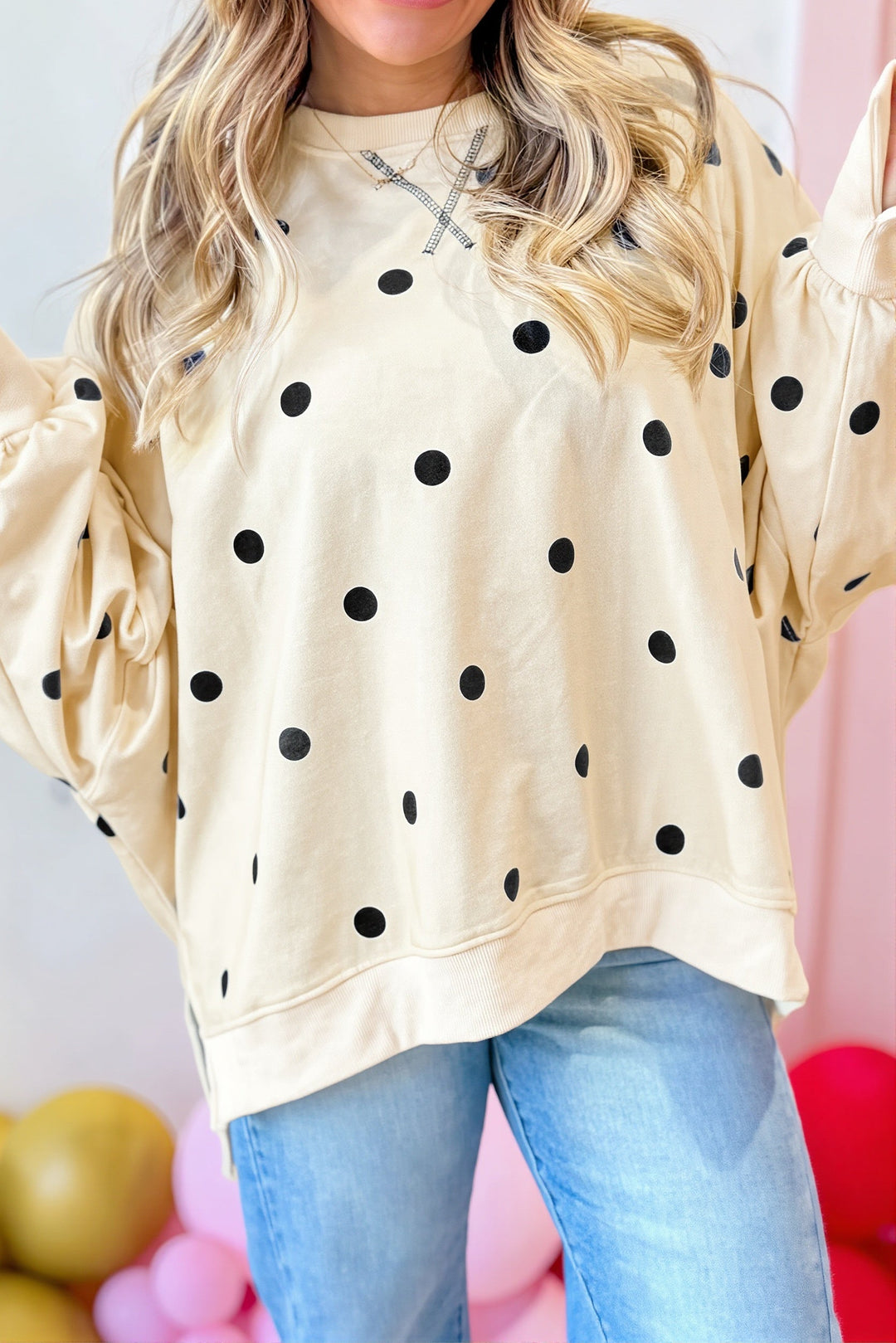 Bluza oversize Kropkella w kropki na codzienny, swobodny look
