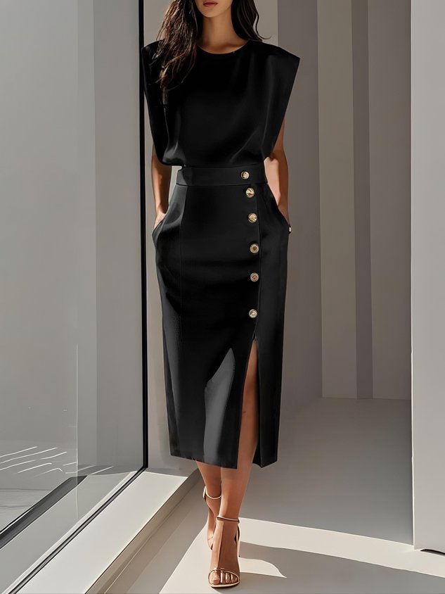 Helena | Sukienka Midi Elegancka Z Guzikami
