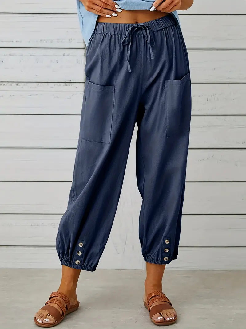 Spodnie Damskie Letnie 7/8 Casual Z Kieszeniami