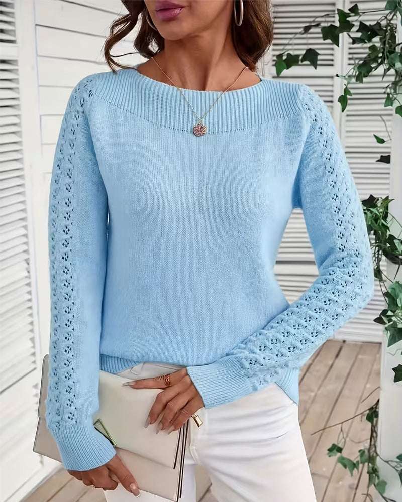 Damski sweter dzianinowy z dekoltem w łódkę i długim rękawem
