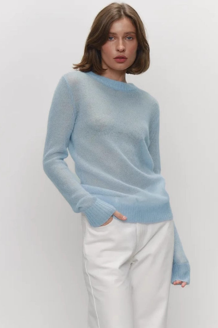 Lekki Półprzezroczysty Sweter Z Okrągłym Dekoltem