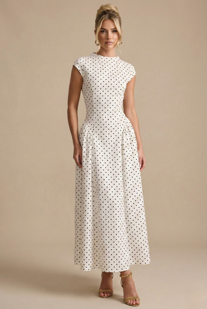 Rosalie | Sukienka Maxi W Groszki O Kroju A-Linii