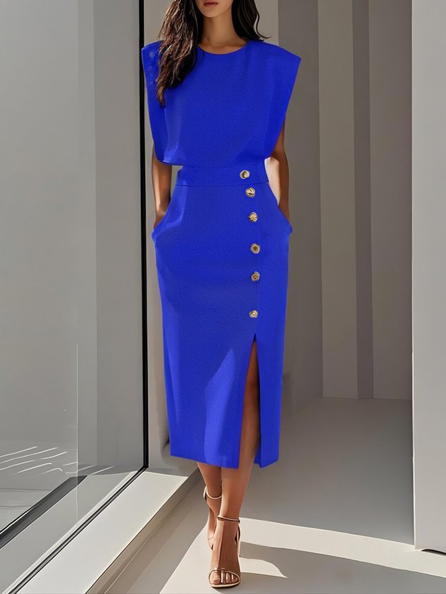Helena | Sukienka Midi Elegancka Z Guzikami