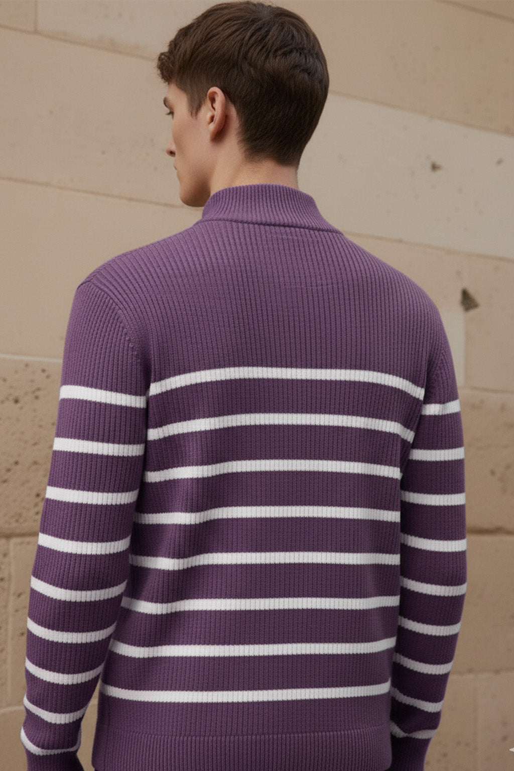 Sweter | Patryk – Fioletowy z Białymi Paskami