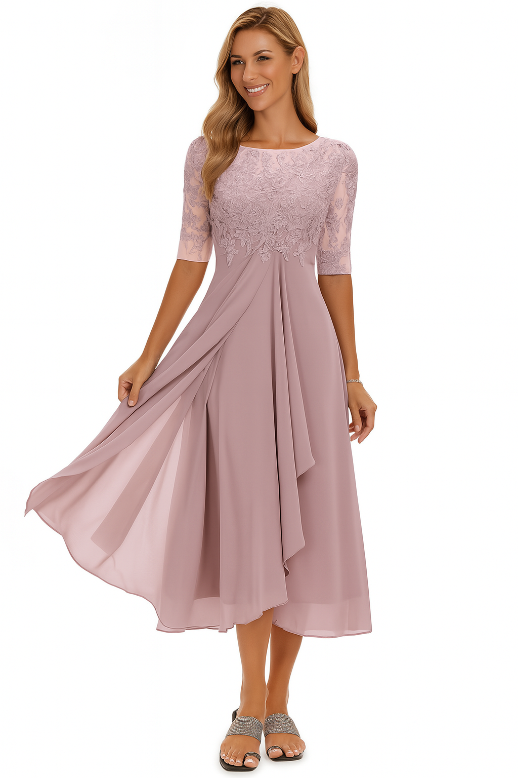 Elegancka Sukienka Damska Koronkowa Midi