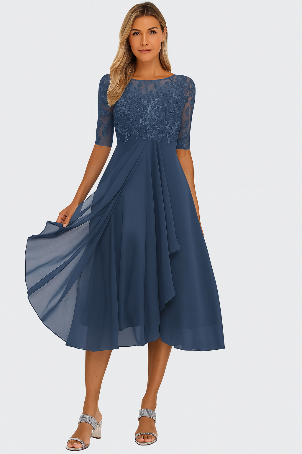 Elegancka Sukienka Damska Koronkowa Midi