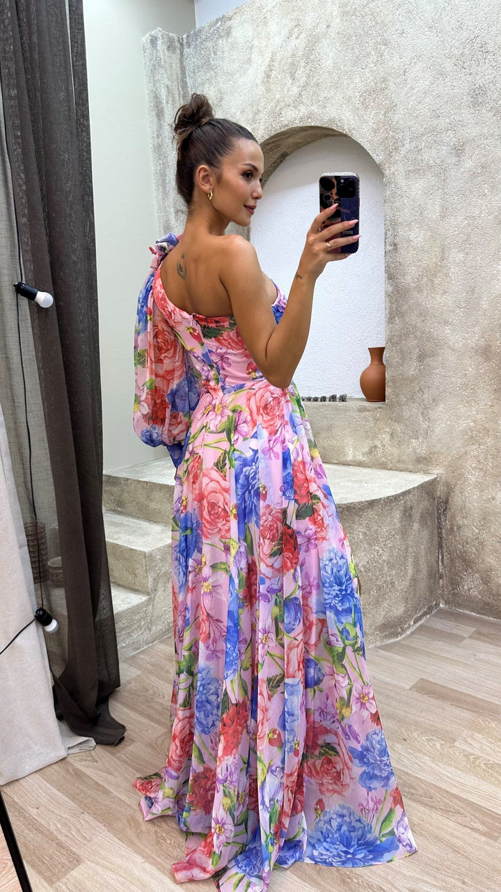 Florentine | Sukienka Maxi Na Jedno Ramię W Kwiatowy Wzór