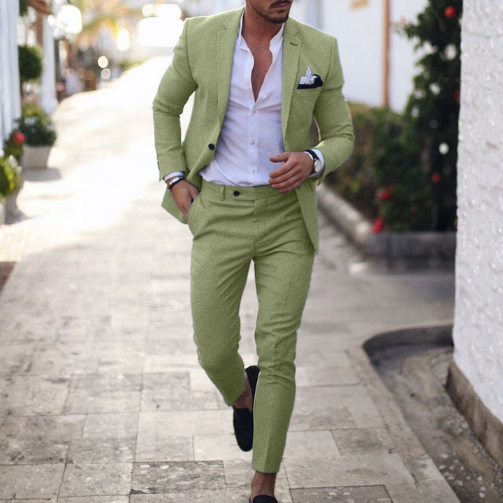 Santiago | Męski Garnitur Lniany Slim Fit Dwuczęściowy