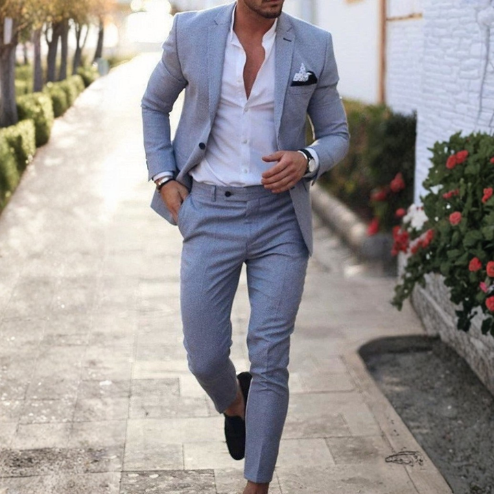 Santiago | Męski Garnitur Lniany Slim Fit Dwuczęściowy