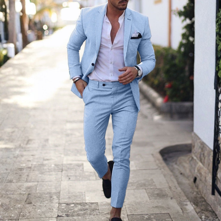 Santiago | Męski Garnitur Lniany Slim Fit Dwuczęściowy