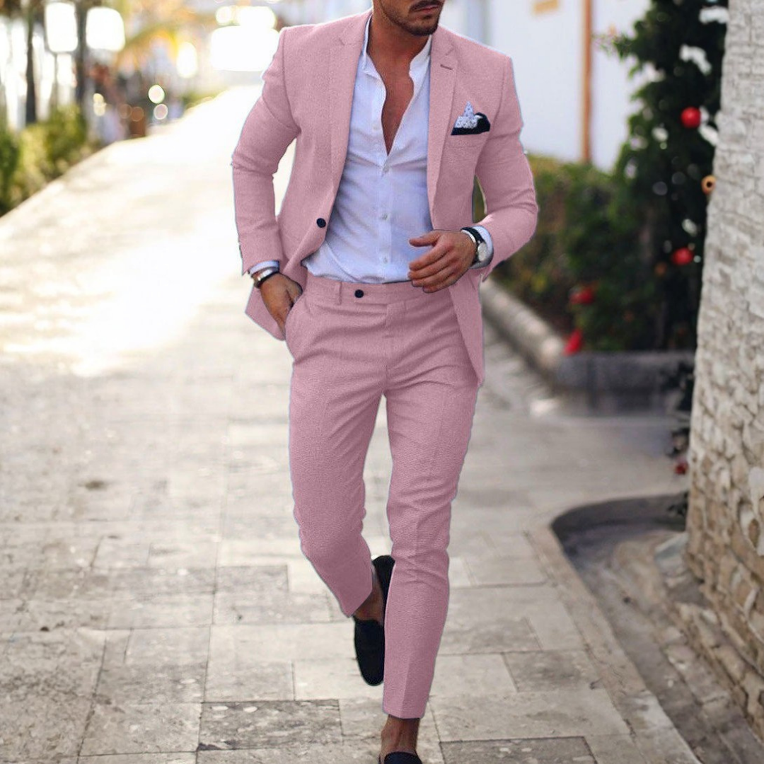 Santiago | Męski Garnitur Lniany Slim Fit Dwuczęściowy