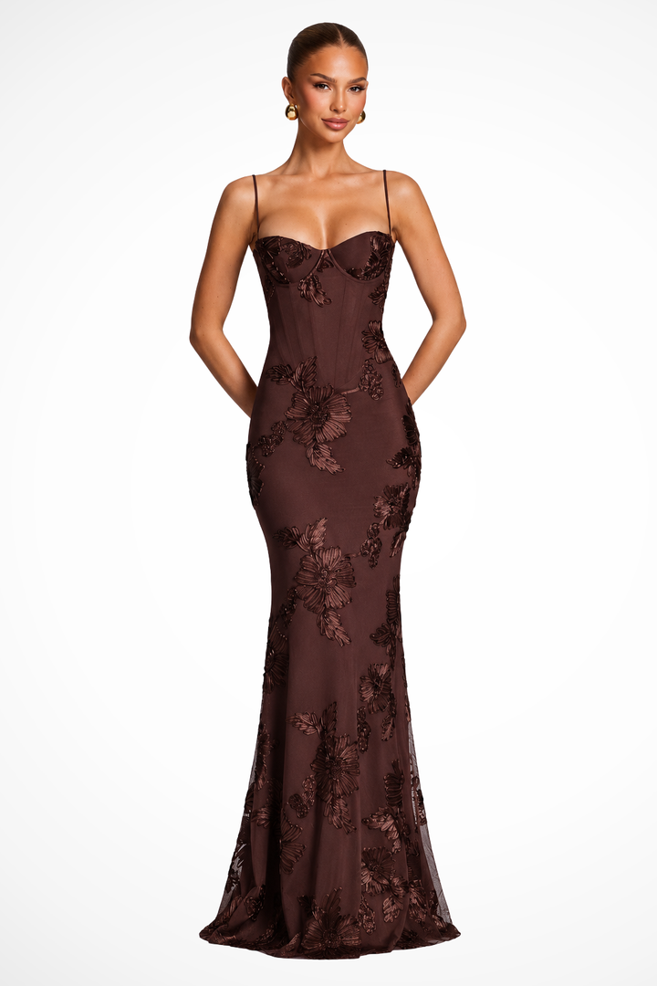 Seraphine | Haftowana Sukienka Maxi Z Gorsetową Górą