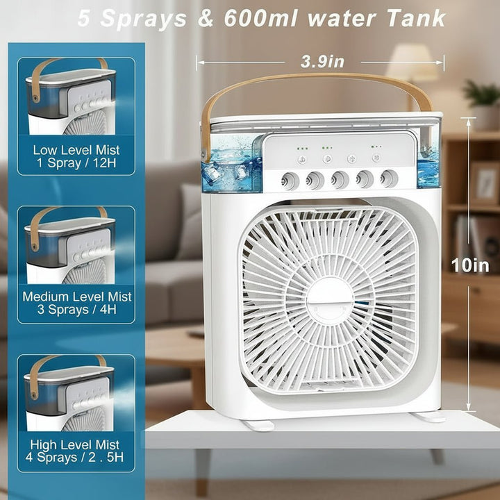 Przenośny Mini Wentylator Z Mgiełką, 3 Poziomami Nawiewu I Lampką LED