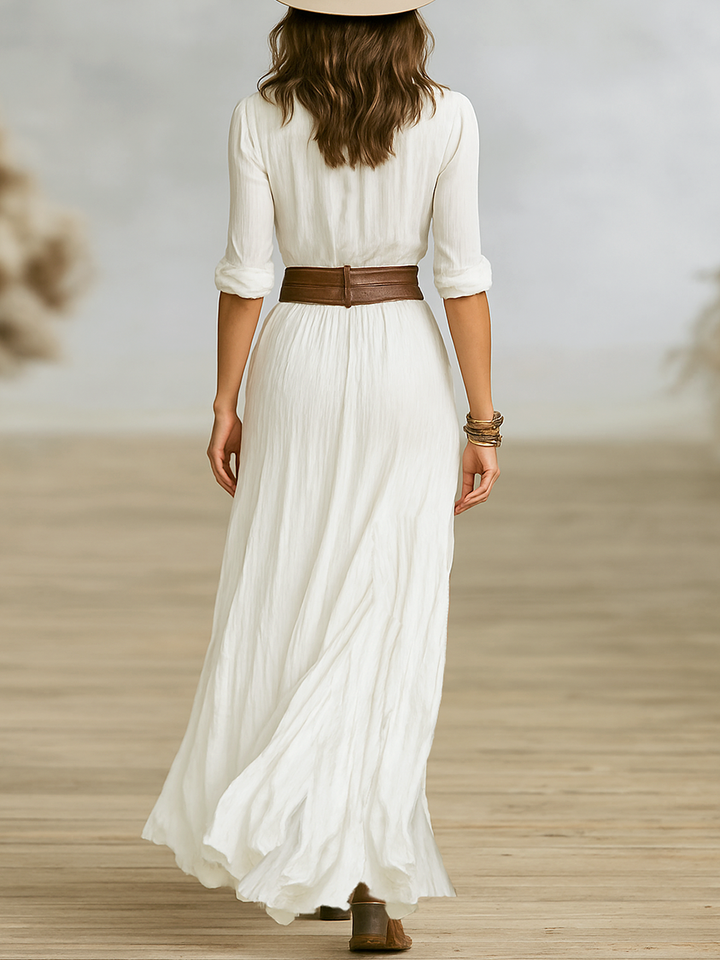 Magdalena | Sukienka Maxi Elegancka Z Paskiem