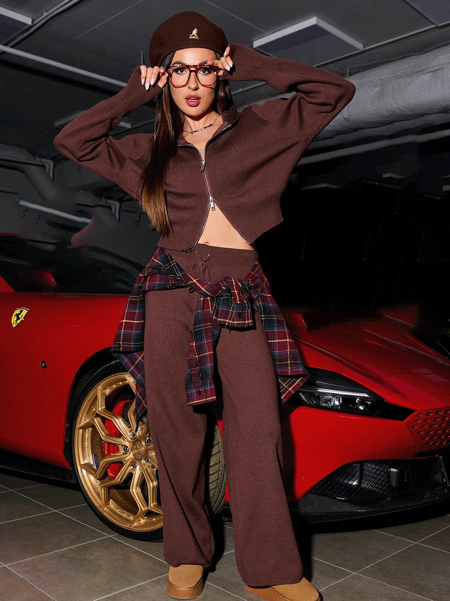 Damski Dzianinowy Komplet Loungewear Z Kardiganem I Spodniami