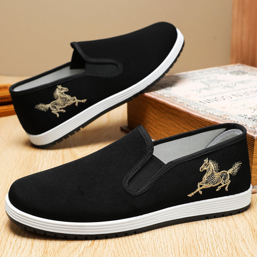 Damskie sneakersy wsuwane z materiału canvas i haftem konia