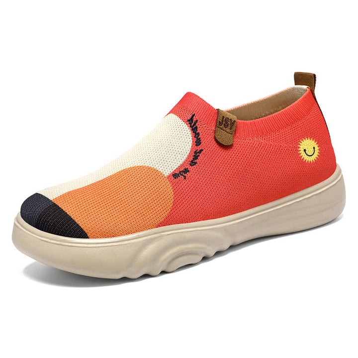 Damskie Dzianinowe Sneakersy Wsuwane Z Haftem Na Platformie