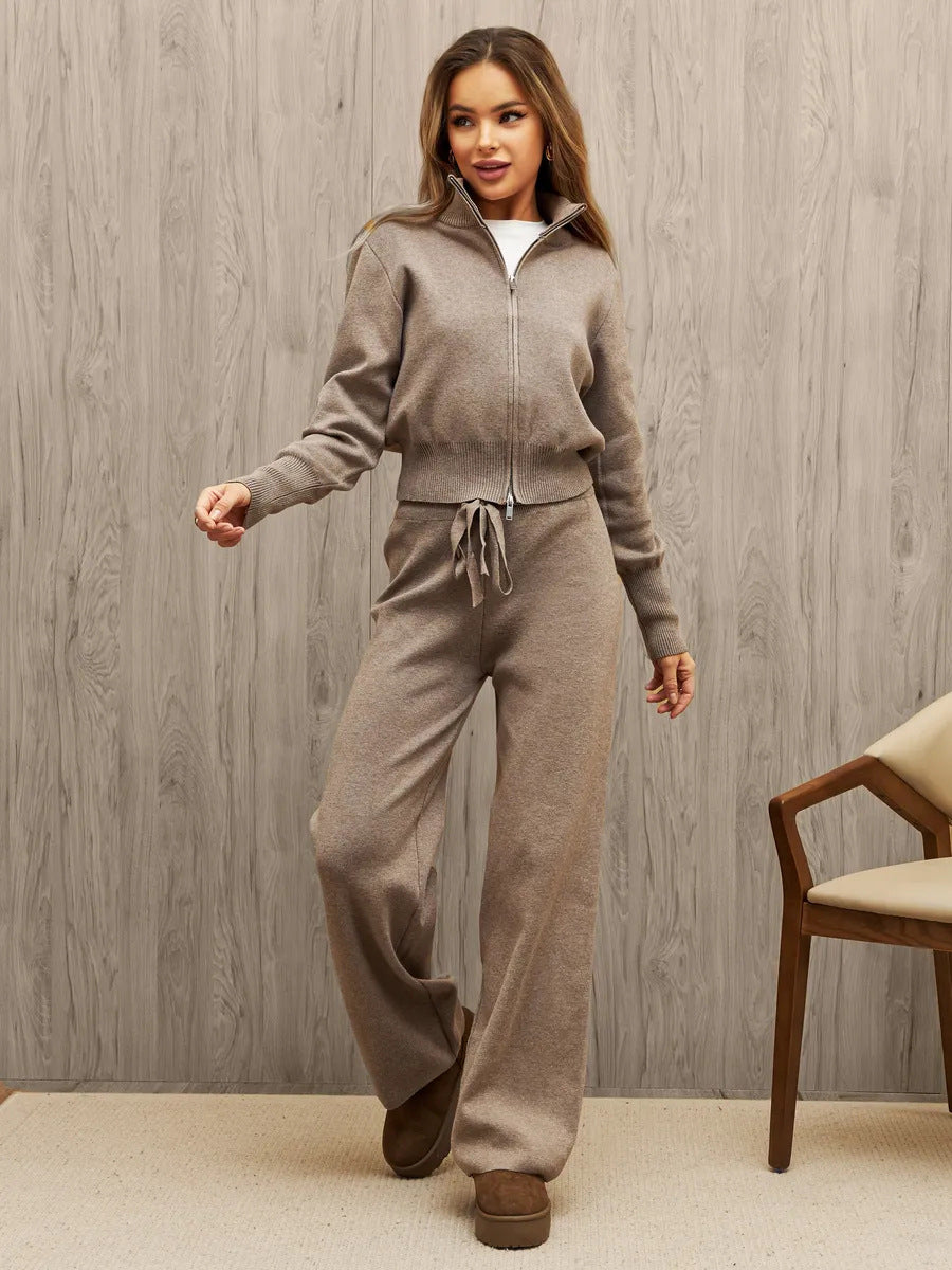 Damski Dzianinowy Komplet Loungewear Z Kardiganem I Spodniami