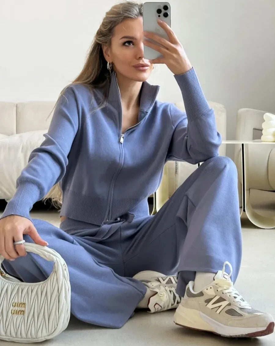 Damski Dzianinowy Komplet Loungewear Z Kardiganem I Spodniami
