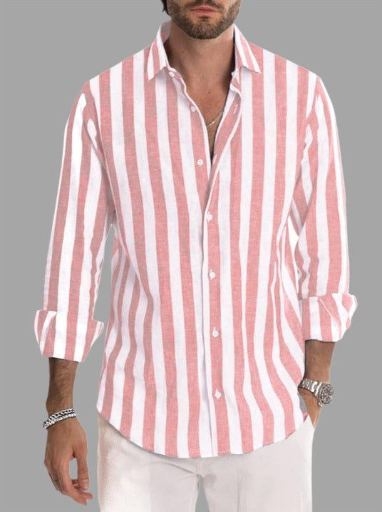 Męska Koszula Slim Fit W Pionowe Pasy Z Długim Rękawem