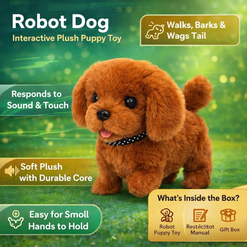 Interaktywny Pluszowy Pies Robot Chodzący, Szczekający I Machający Ogonem
