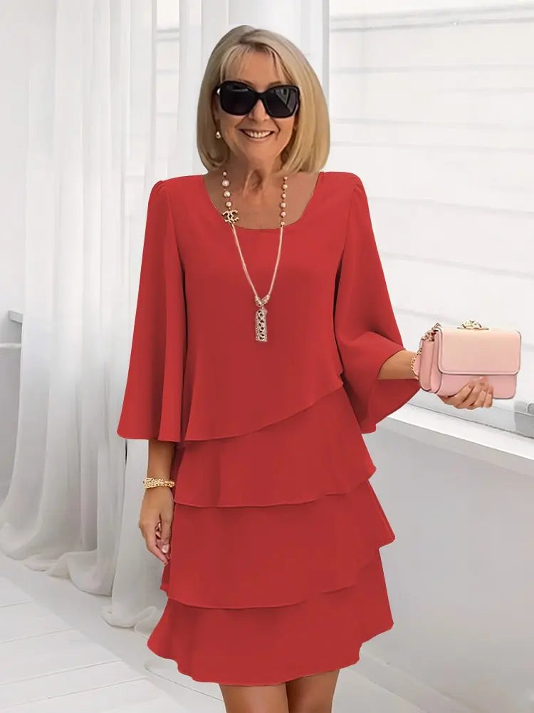 Teresa | Sukienka Midi A-Line Falbany Elegancka