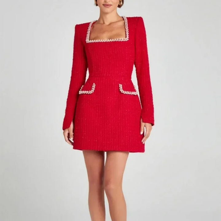 Izolda | Sukienka Mini Elegancka Kwadratowy Dekolt