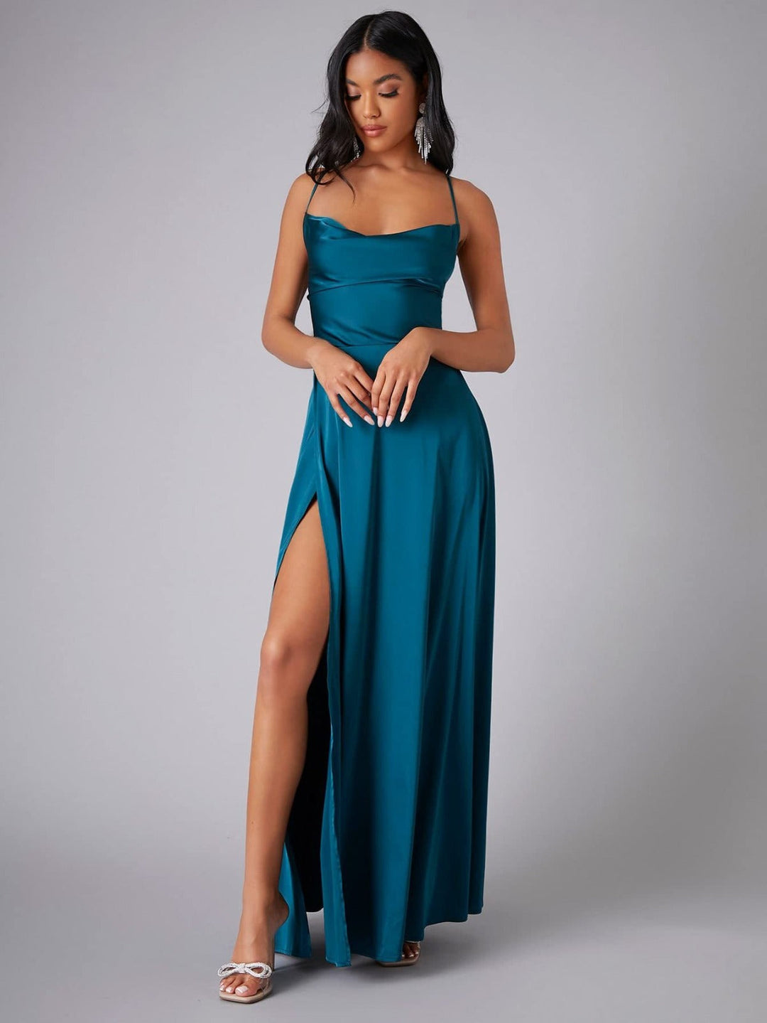 Izabela | Sukienka Maxi Elegancka Z Rozcięciem