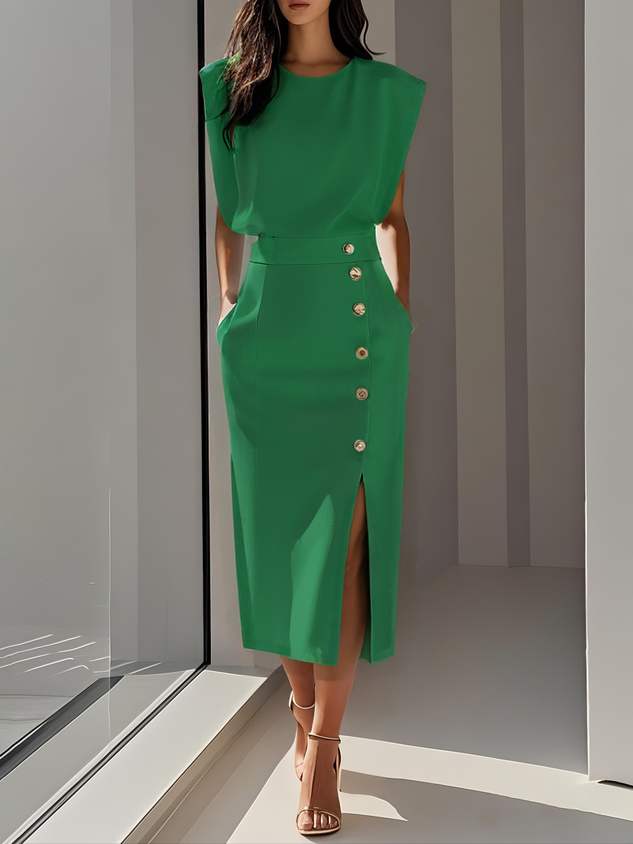 Helena | Sukienka Midi Elegancka Z Guzikami