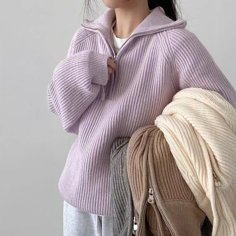 Damski Sweter Polo Z Półzamkiem