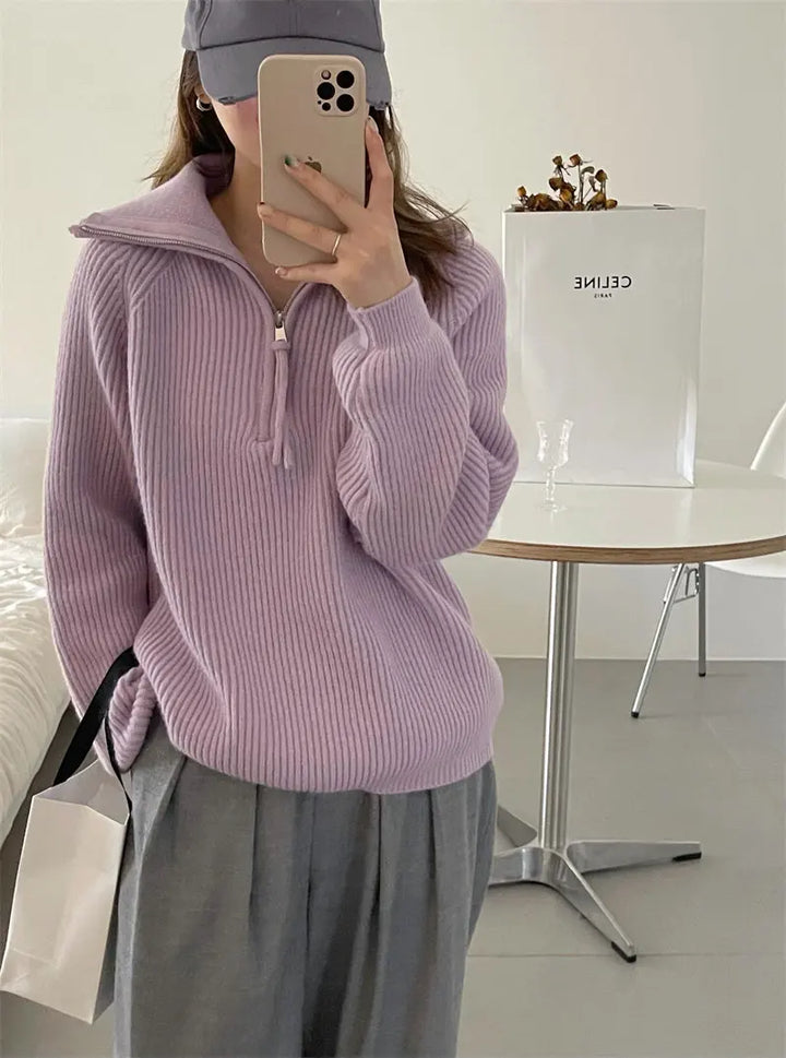 Damski Sweter Polo Z Półzamkiem