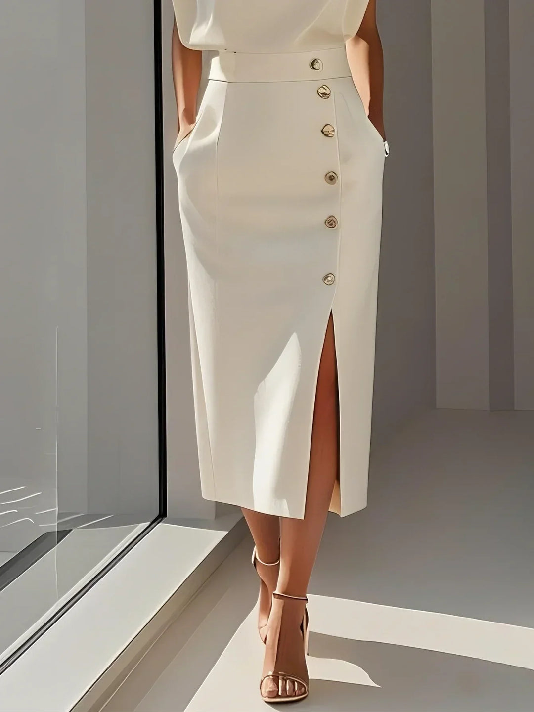 Helena | Sukienka Midi Elegancka Z Guzikami