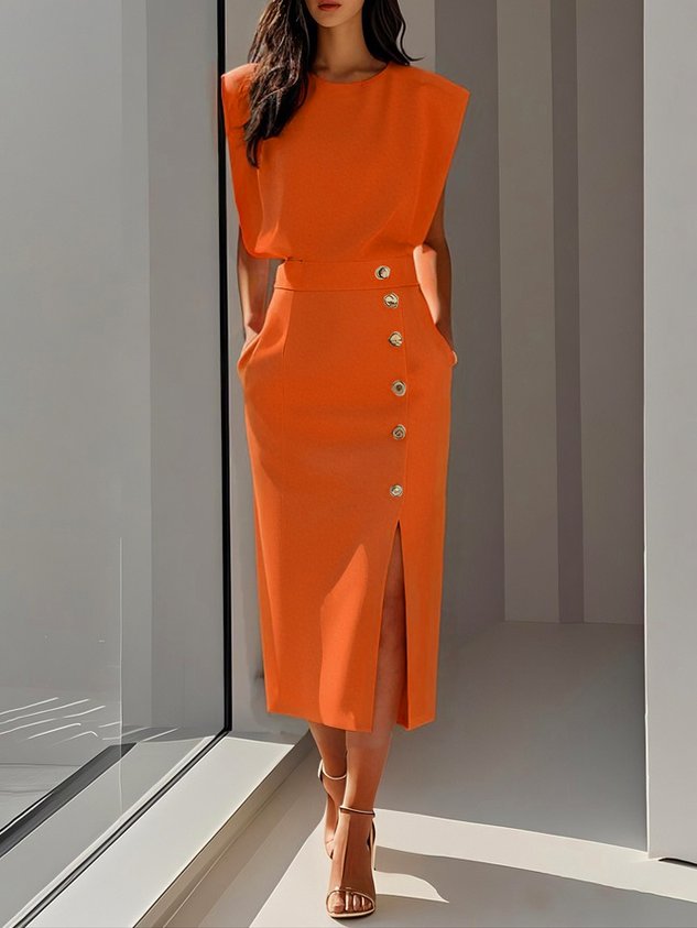 Helena | Sukienka Midi Elegancka Z Guzikami