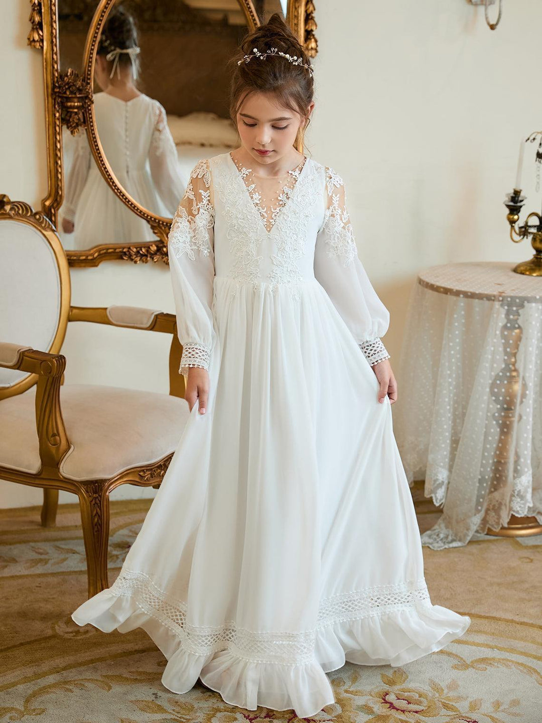 Zuzanna | Sukienka Dziewczęca Maxi Koronkowa