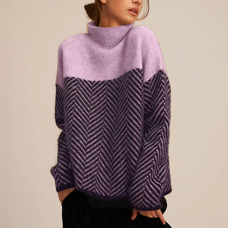 Sweter Damski Z Golfem Wzór Jodełka