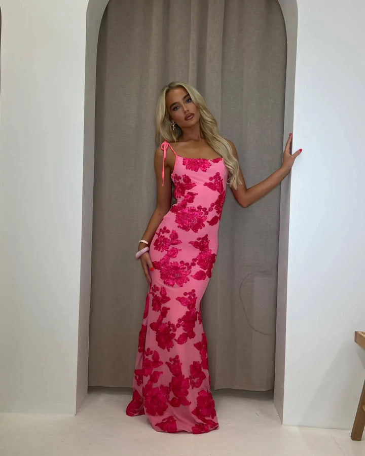 Florentine | Sukienka Maxi W Kwiaty Z Wiązanymi Ramiączkami
