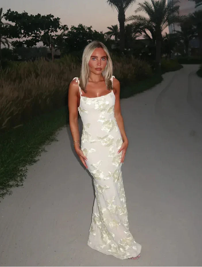 Florentine | Sukienka Maxi W Kwiaty Z Wiązanymi Ramiączkami