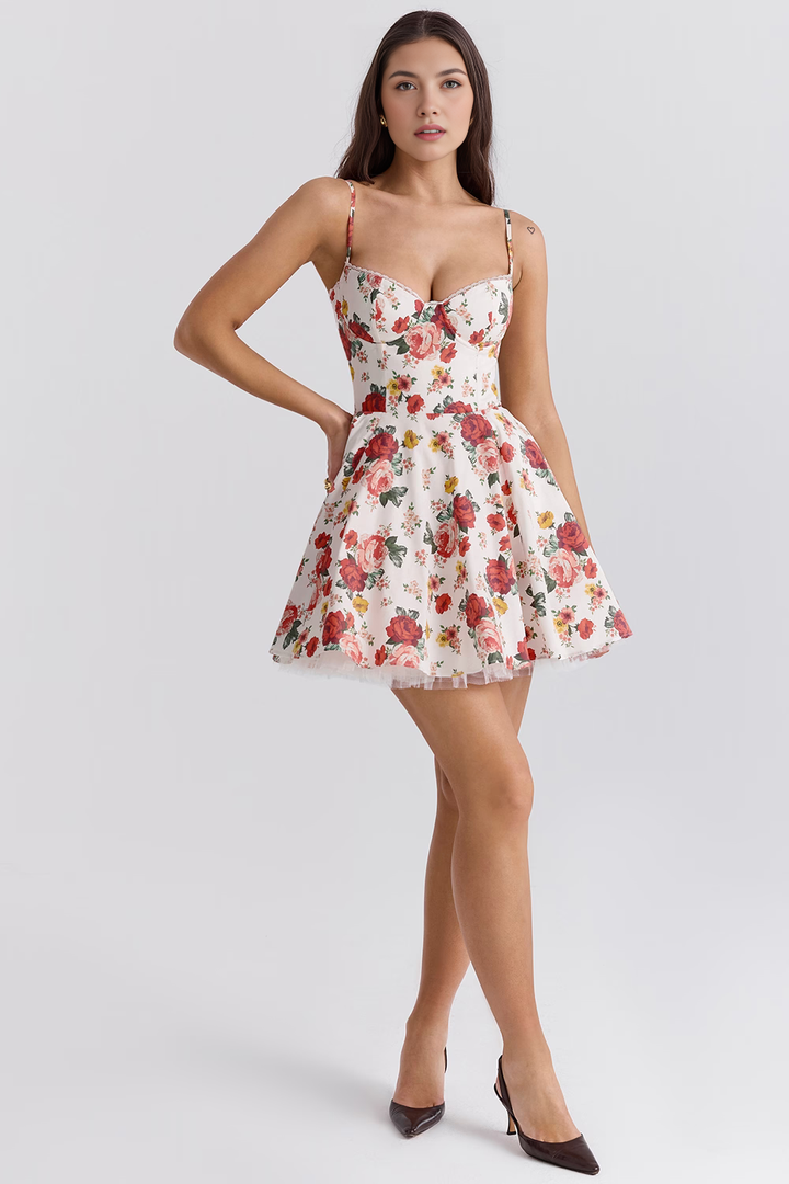 Klaudia | Sukienka Mini Dwuwarstwowa Z Modelowaną Górą