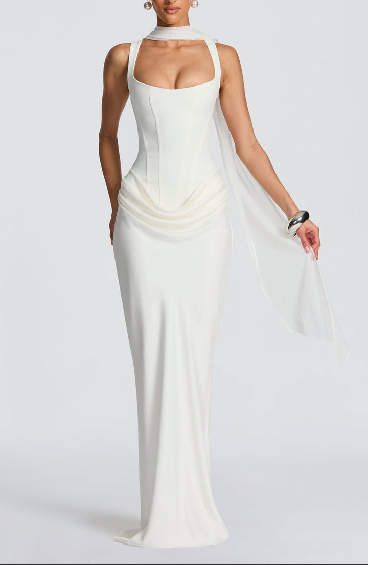 Lenora | Suknia Maxi Satynowa Drapowana