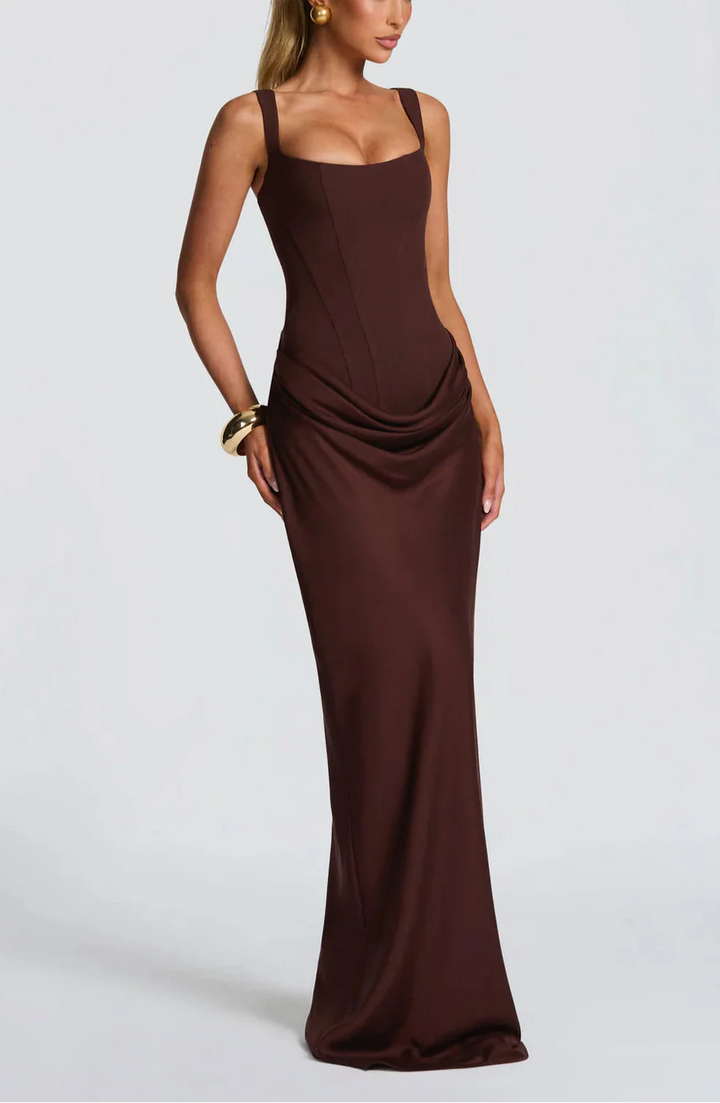 Lenora | Suknia Maxi Satynowa Drapowana