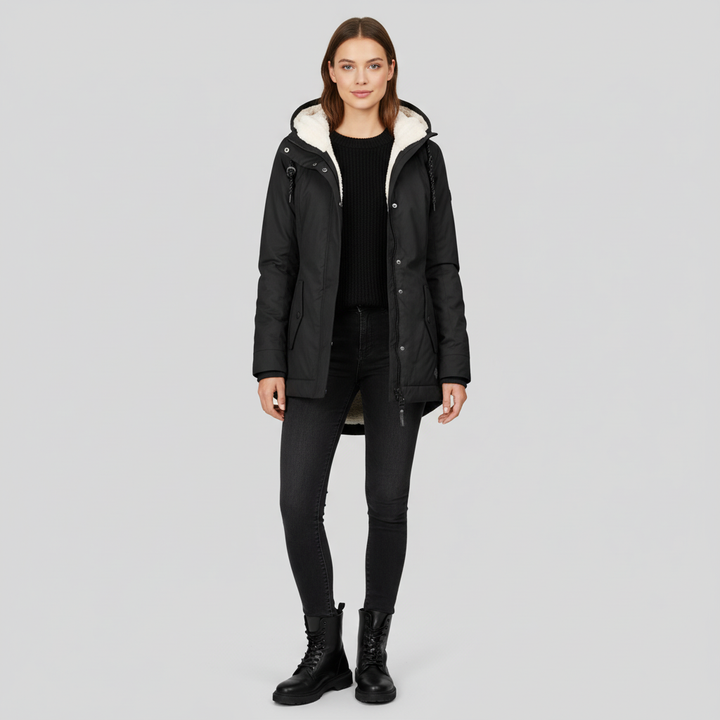 Kurtka Damska Zimowa Długa z Kapturem