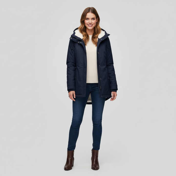 Kurtka Damska Zimowa Długa z Kapturem