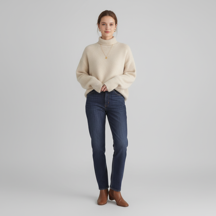 Sweter Damski z Golfem w Luźnym Kroju