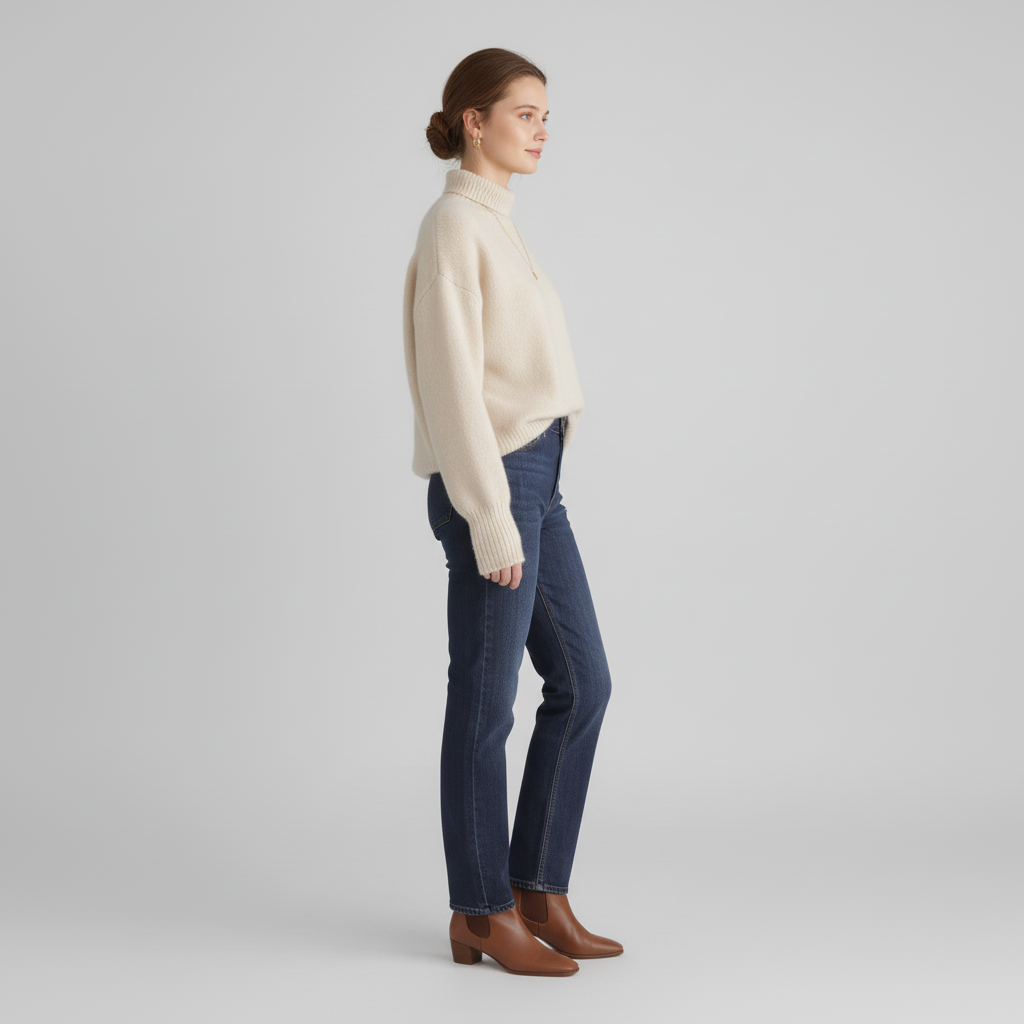 Sweter Damski z Golfem w Luźnym Kroju