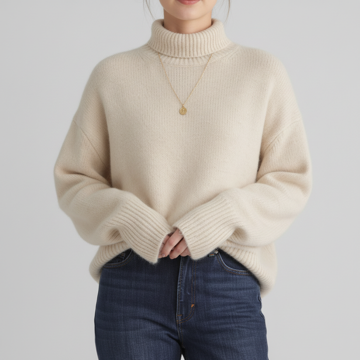 Sweter Damski z Golfem w Luźnym Kroju